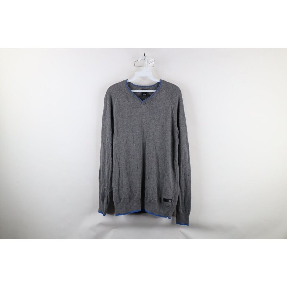 Vintage Oakley Mens Size Medium Tailored Fit O Logo Knit V-Neck Sweater Gray